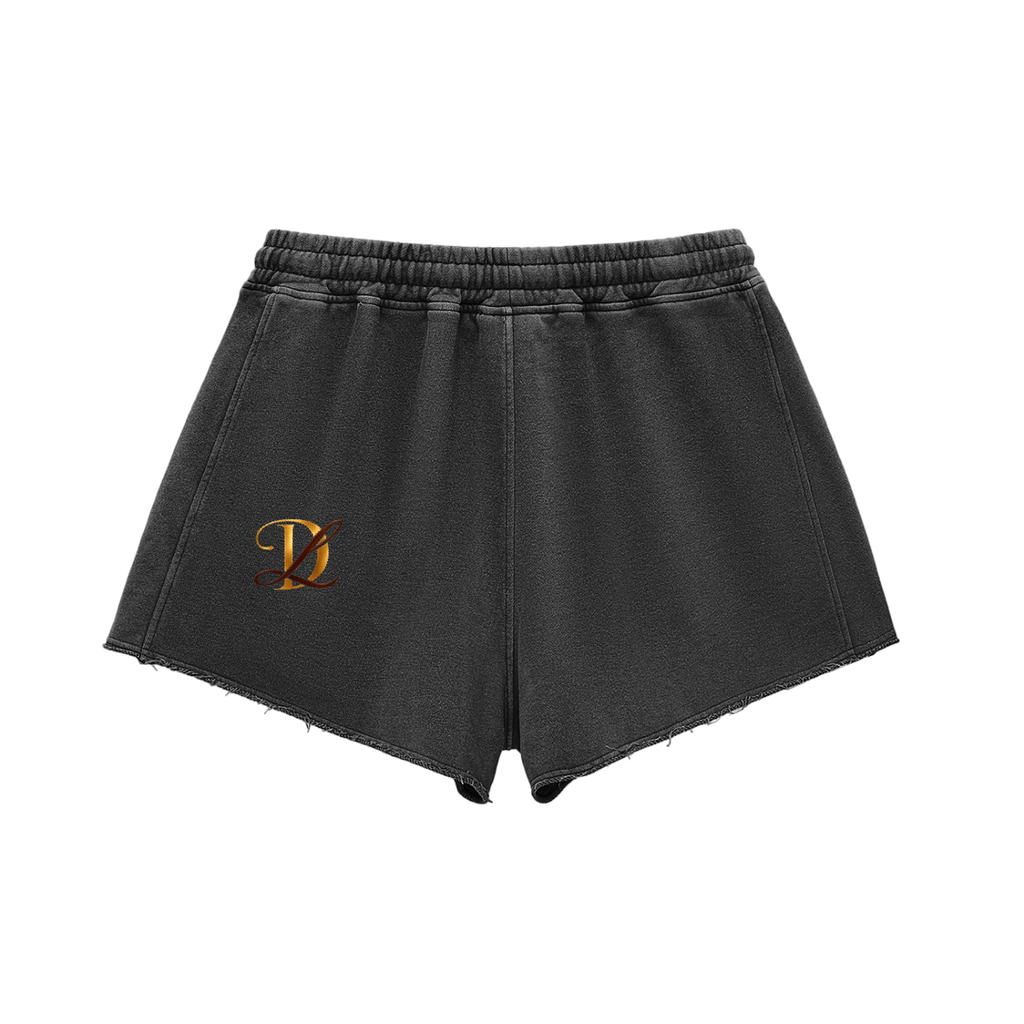 LADii Snow Washed Raw Edge Drawstring Shorts