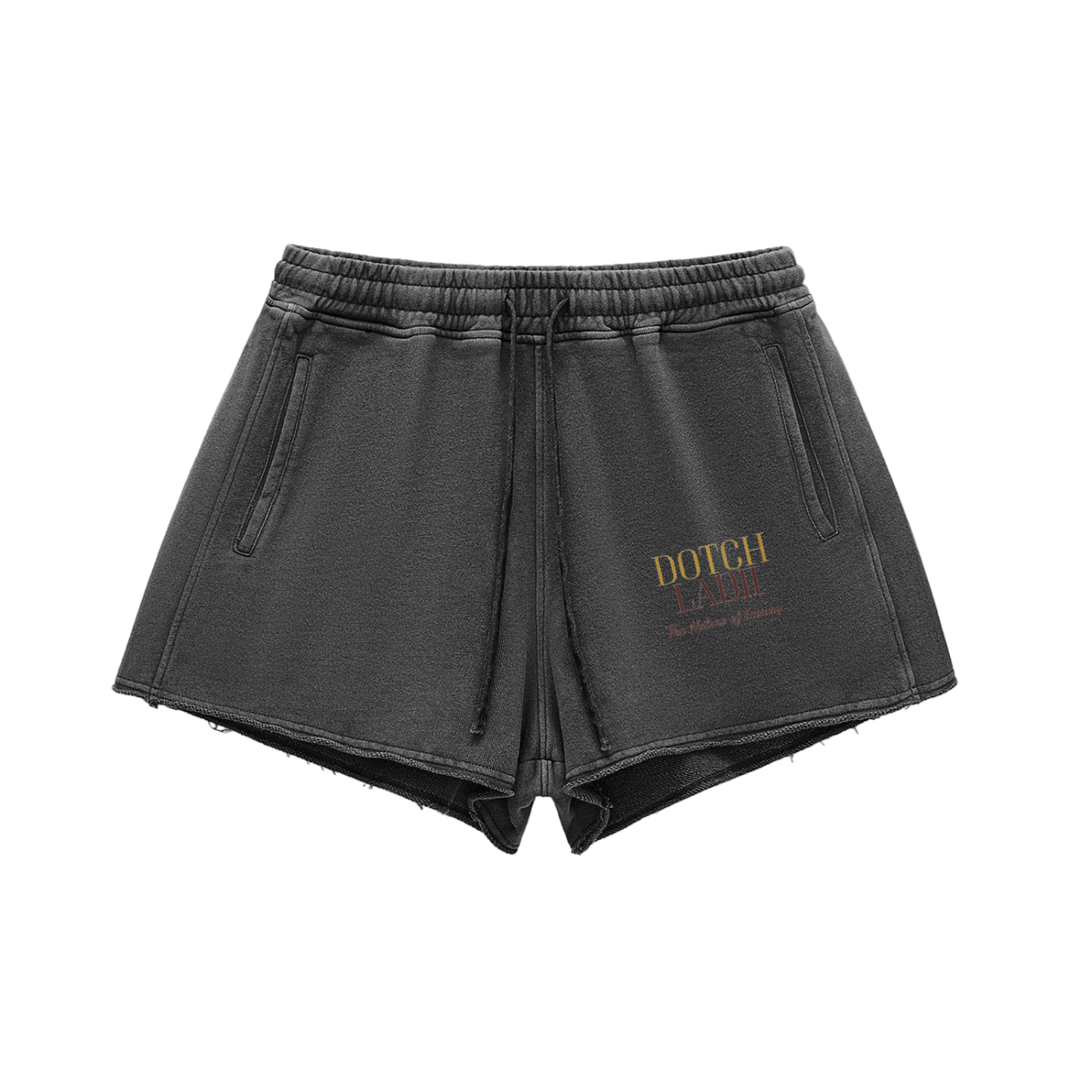 LADii Snow Washed Raw Edge Drawstring Shorts